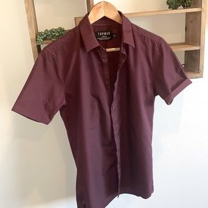 Topman burgundy shirtsleeve dress shirt.